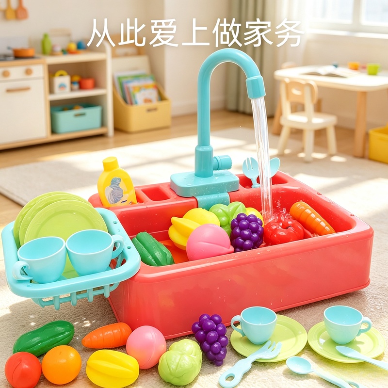 Kitchen Appliances Kids - Kitchen Toy Plastic Dish‑Wash Sink Set,