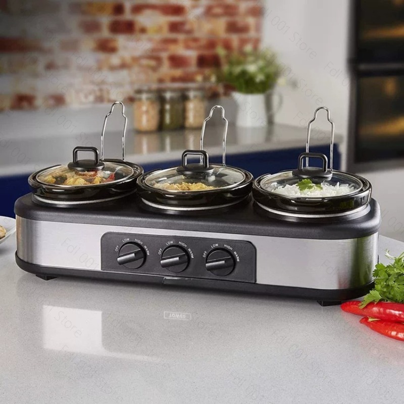 Slow Cooker Ceramic - Silver Portable Triple Slow Cooker 3×1.5